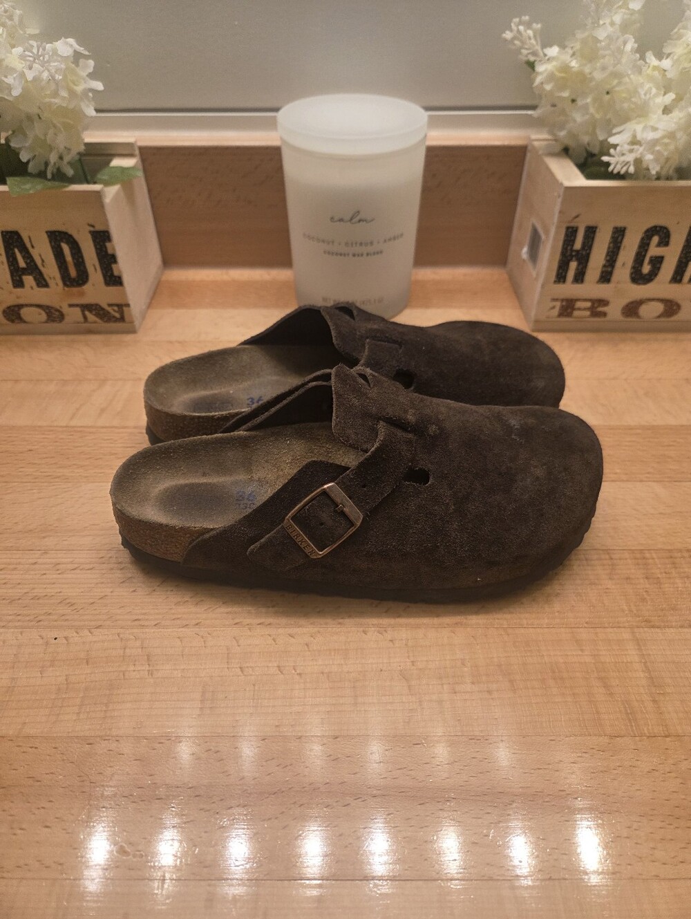 Birkenstock Boston Clogs Mocha Brown Suede Leather Soft-footbed Women's Sz EU 36